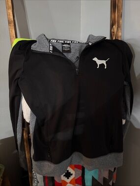 PINK Victoria's Secret Black & Gray Half-Zip Kids Jacket with Logo